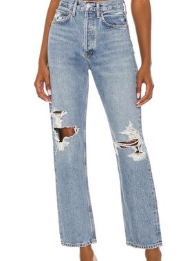 Agolde ‘90s Fit Mid Rise Loose Straight Leg Jeans Size 25 Distressed